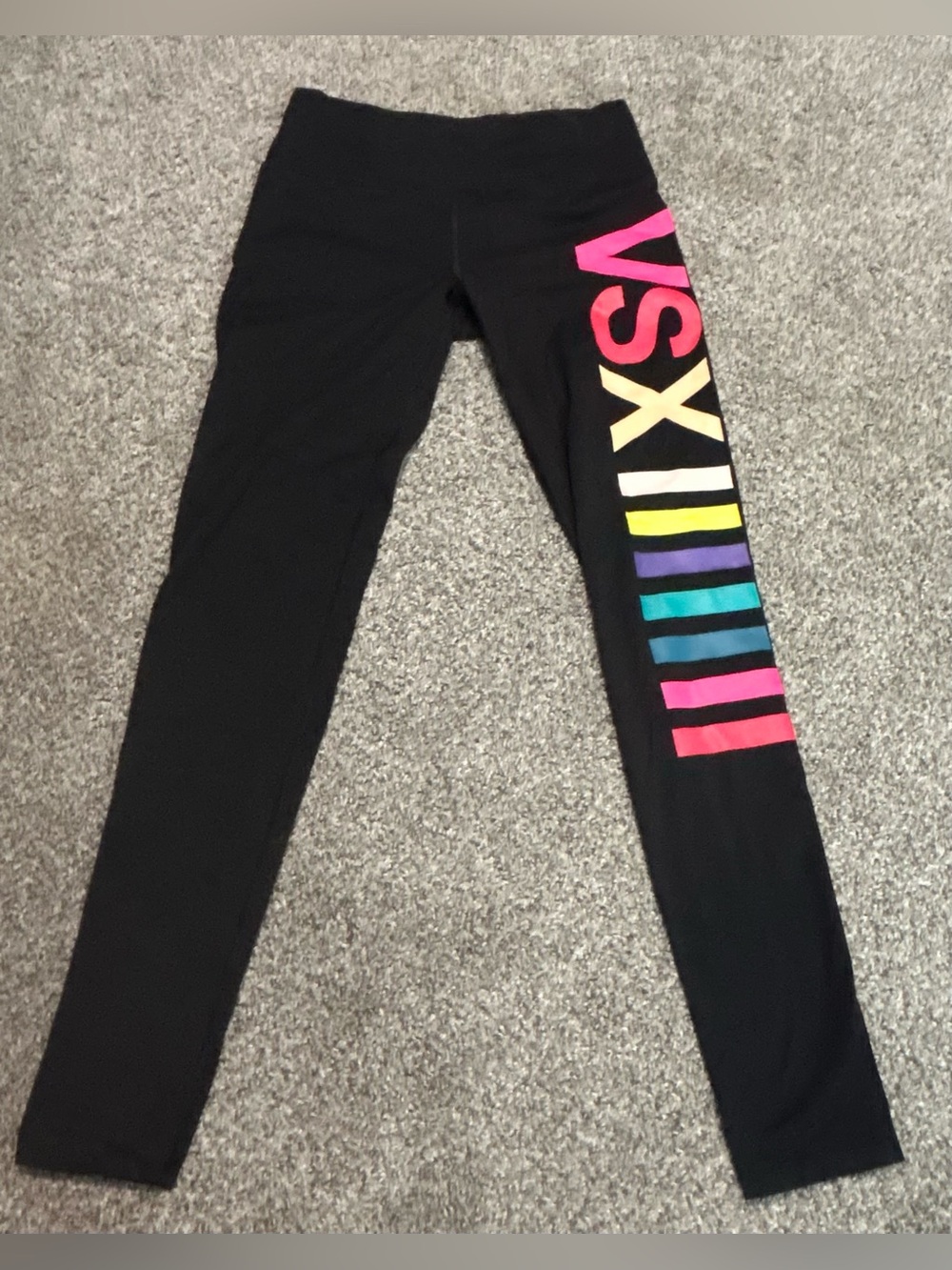 VSX Sport Black Leggings with Bright Multicolor Side Logo Medium